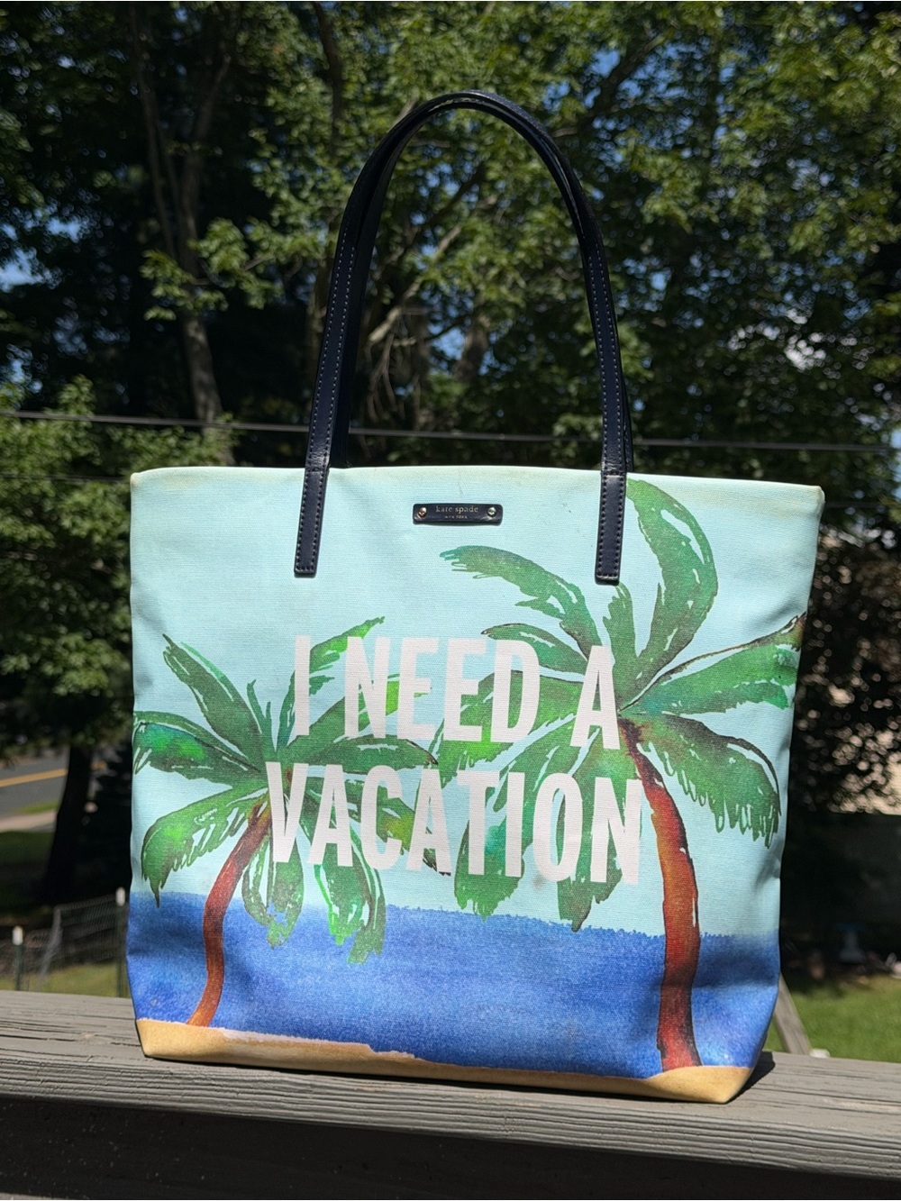 kate spade Palm-Print "I Need A Vacation" Canvas Tote 🏝️